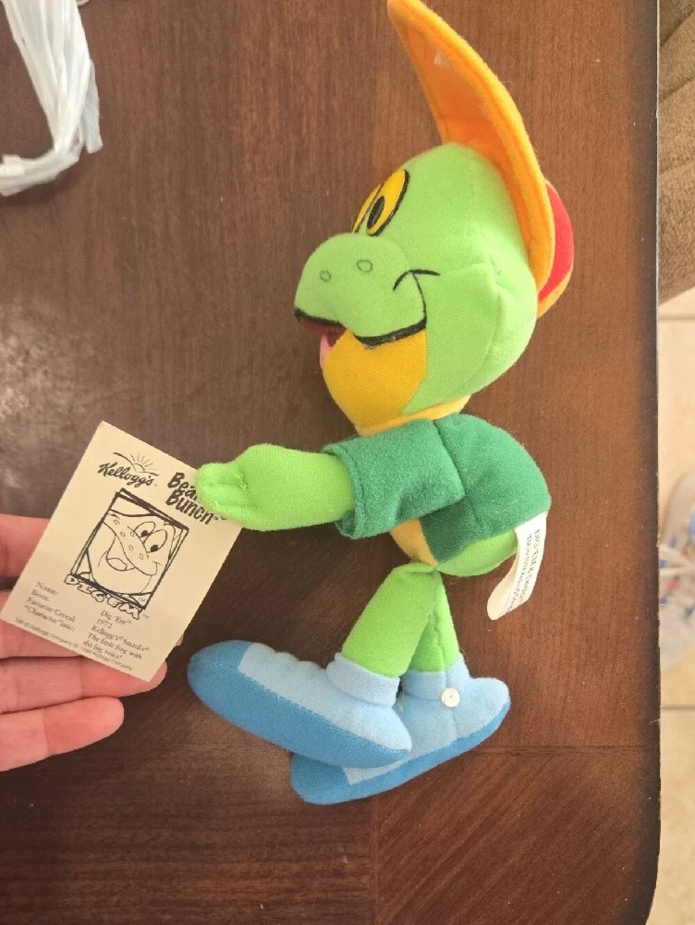 Plush Frog Toy in Green and Yellow with Orange Cap